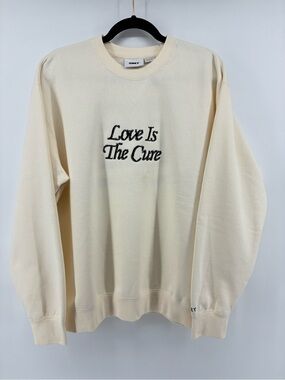 Obey Men’s Cream Crewneck Sweater with Embroidered 'Love Is The Cure'